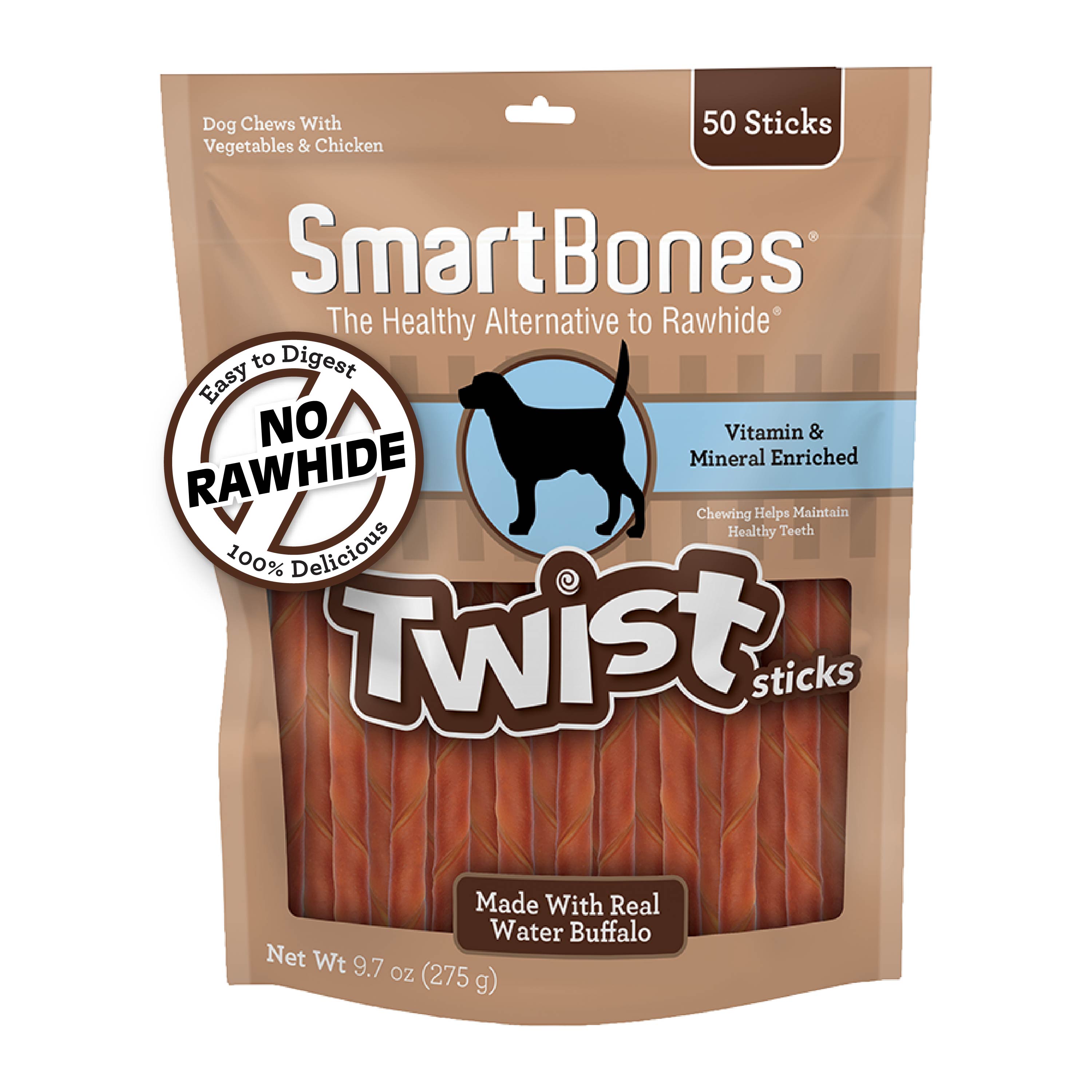 SmartBones Twist Sticks With Water Buffalo 50 Count Rawhide Free Chews For Dogs SmartBones